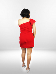 Red shoulder puff dress