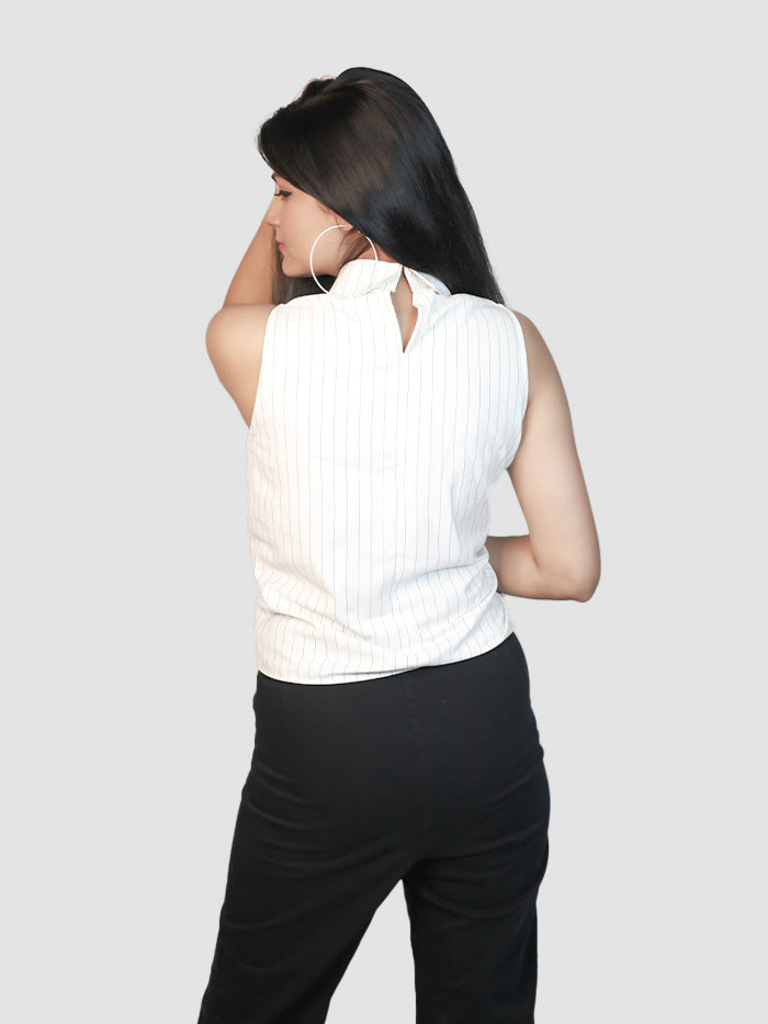 White Collar Sleeveless Top