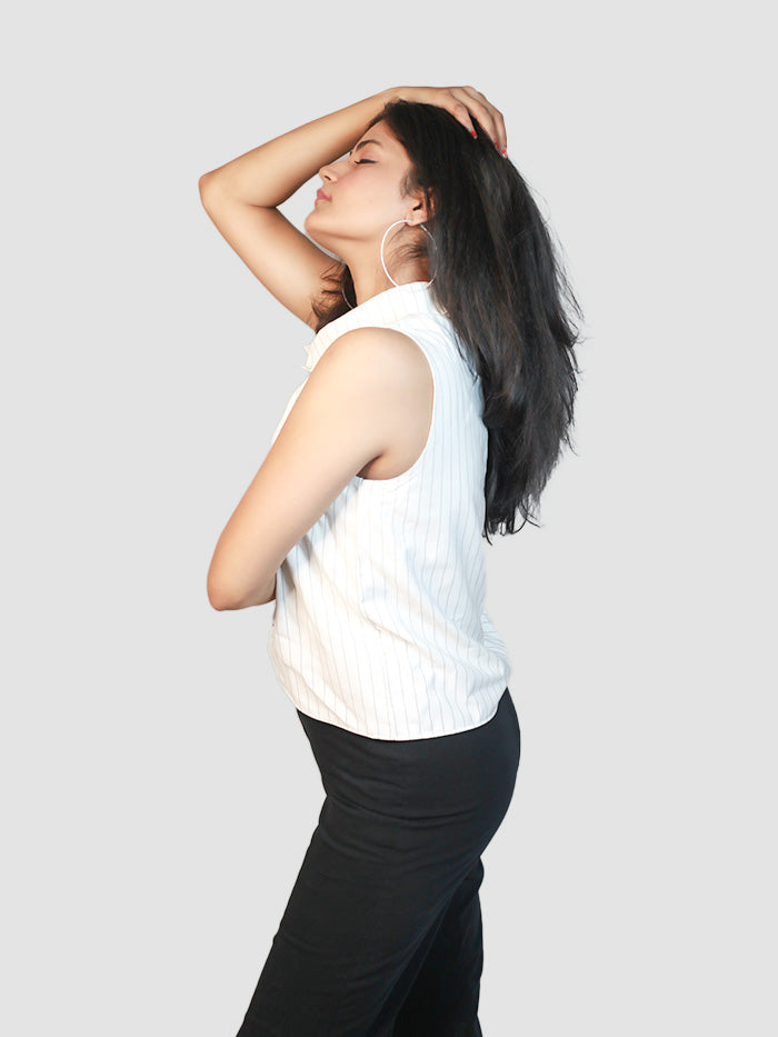 White Collar Sleeveless Top