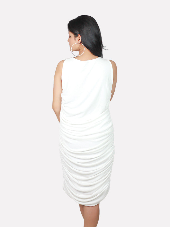 "Elegant Frost" White Cowl Neck Dress by Razzels and Dazzels