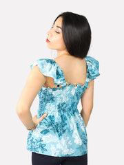 Blue Floral Frill Top