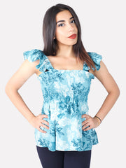 Blue Floral Frill Top