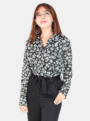 Floral Black Long Sleeves Top