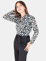 Floral Black Long Sleeves Top