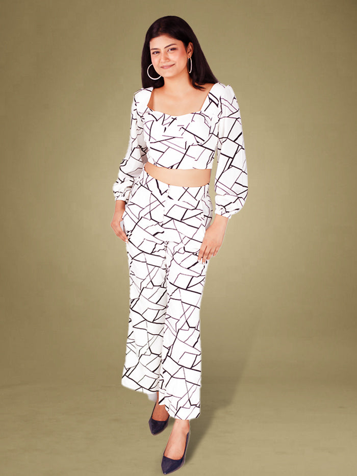 Top & Pant Combo of Parallel White with Black Lines  Collection