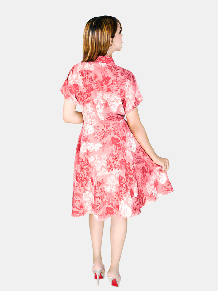 "Elegance in Bloom: Pink Floral Casual Women's Dress"