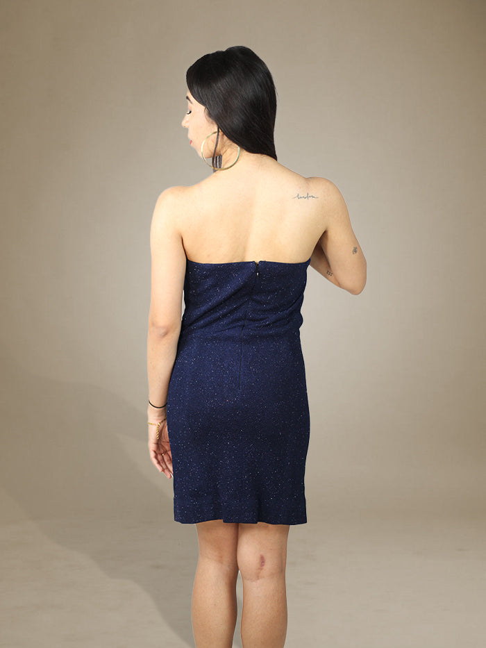 Elegant Blue Shimmer Dress with Diamond Cut