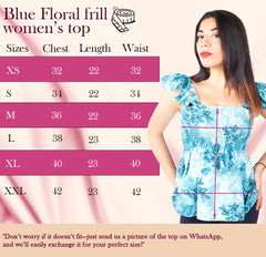 Blue Floral Frill Top