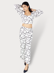 Top & Pant Combo of Parallel White with Black Lines  Collection