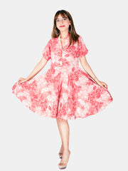 "Elegance in Bloom: Pink Floral Casual Women's Dress"