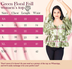 Green Frill Floral Tops