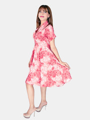 "Elegance in Bloom: Pink Floral Casual Women's Dress"