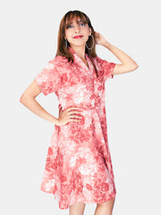 "Elegance in Bloom: Pink Floral Casual Women's Dress"