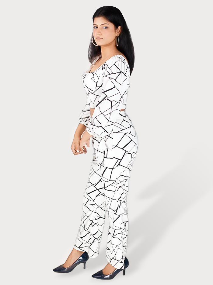 Top & Pant Combo of Parallel White with Black Lines  Collection