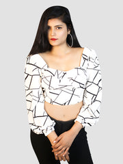 White Women's Top with Black Lines